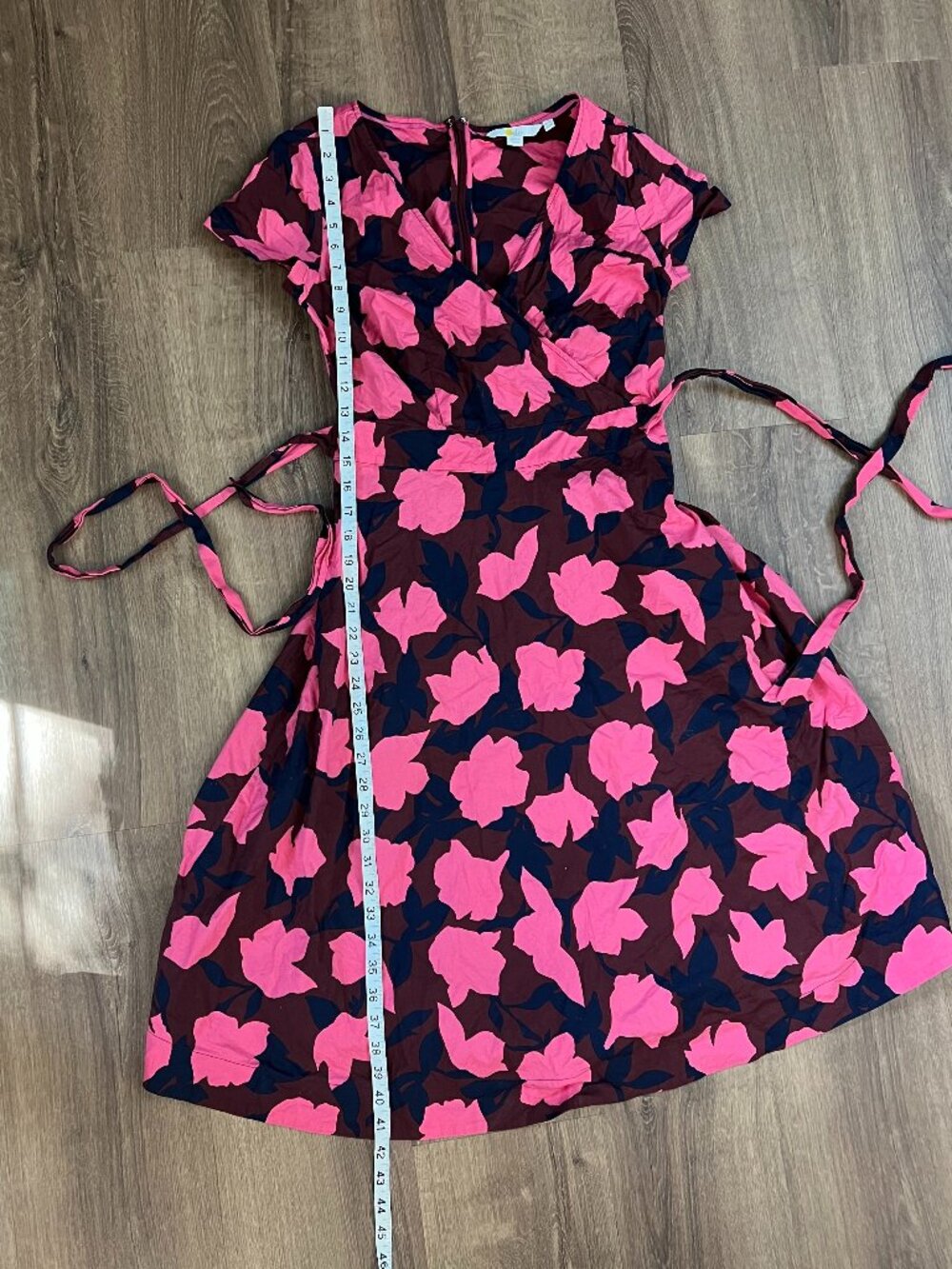 Boden Cotton Pink Floral Tie Waist Fit and Flare Dress Sz 4 - Picture 11 of 12